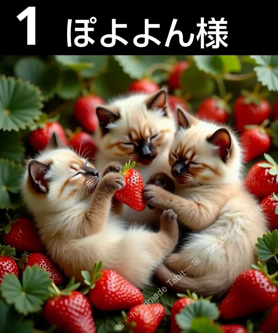 オーダーページ　ハンカチ　苺ねこちゃん柄　ハンドメイド2/11