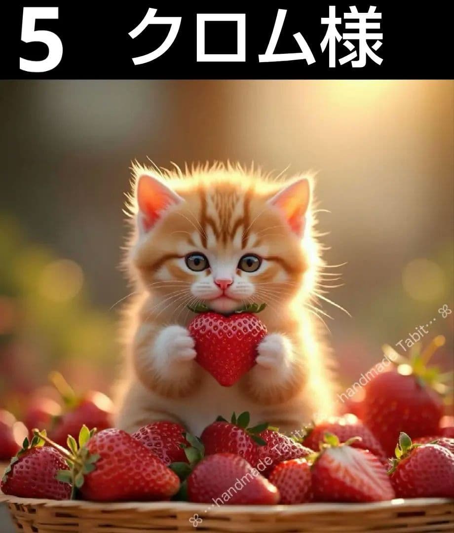 オーダーページ　ハンカチ　苺ねこちゃん柄　ハンドメイド2/11