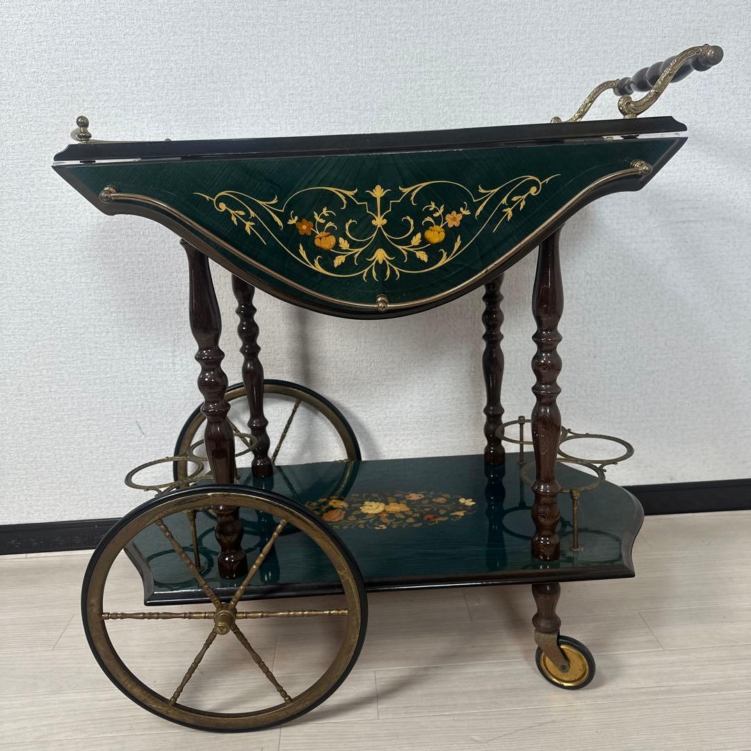 イタリア製 キッチンワゴン バタフライ 象嵌 高級 ワゴンテーブル i1※