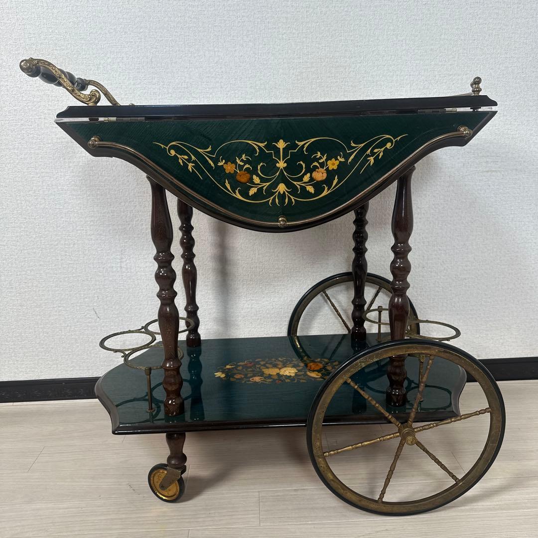イタリア製 キッチンワゴン バタフライ 象嵌 高級 ワゴンテーブル i1※