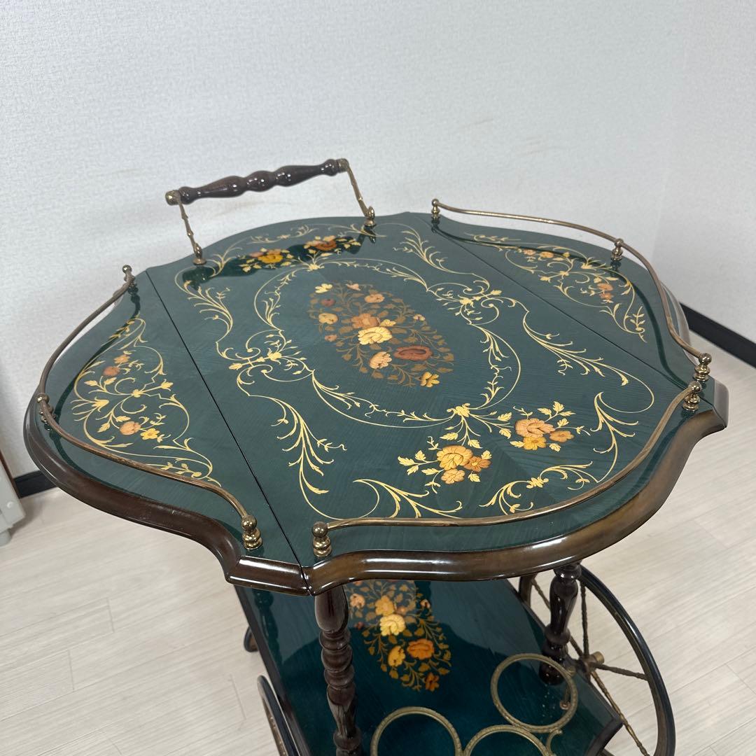 イタリア製 キッチンワゴン バタフライ 象嵌 高級 ワゴンテーブル i1※