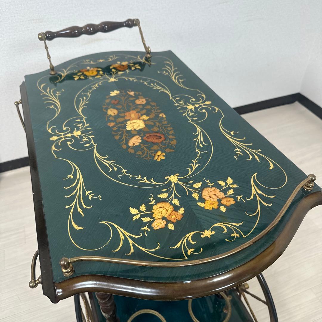 イタリア製 キッチンワゴン バタフライ 象嵌 高級 ワゴンテーブル i1※