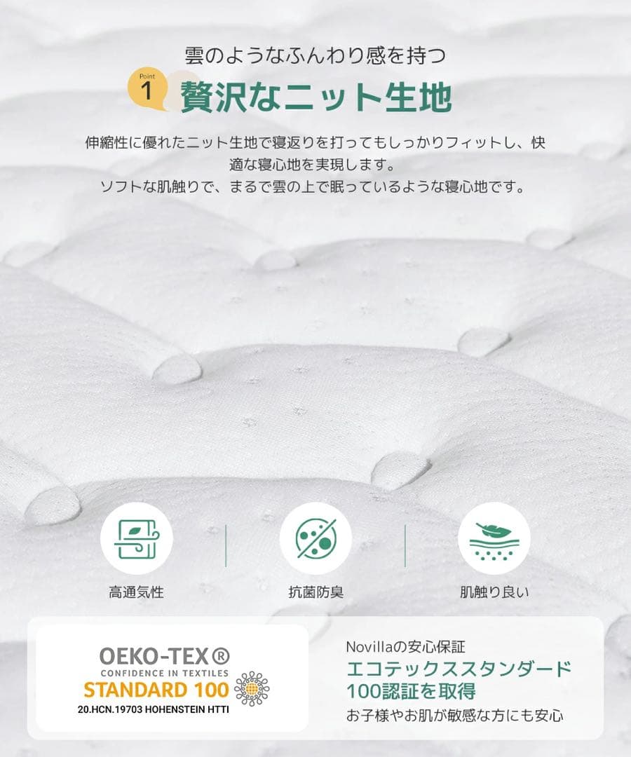 高密度ポケットコイルマットレス クイーン 厚さ20cm 体圧分散 やや硬め高反発