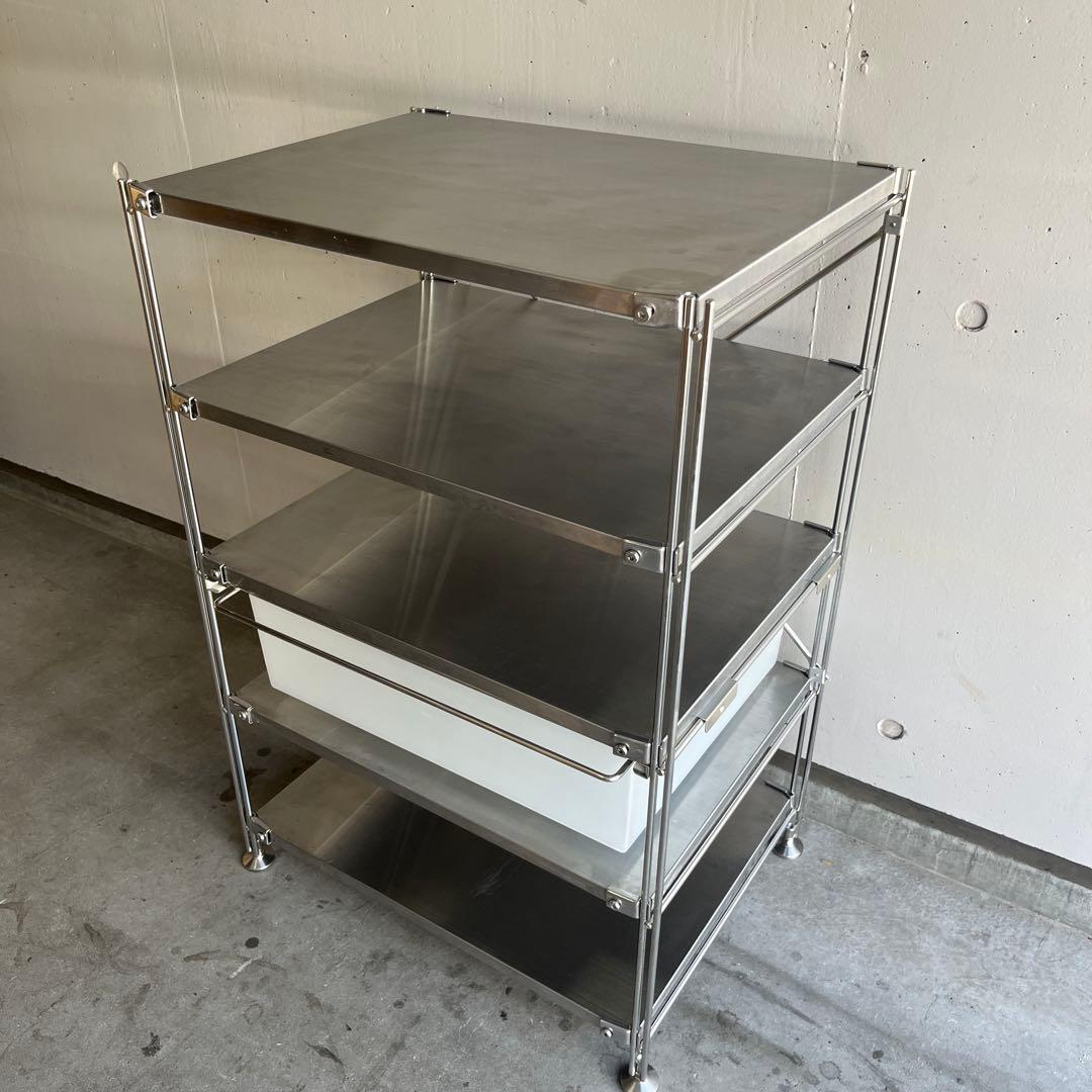 美品・廃盤ＰＰバスケット付★無印 ステンレスユニットシェルフ・ステンレス棚セット