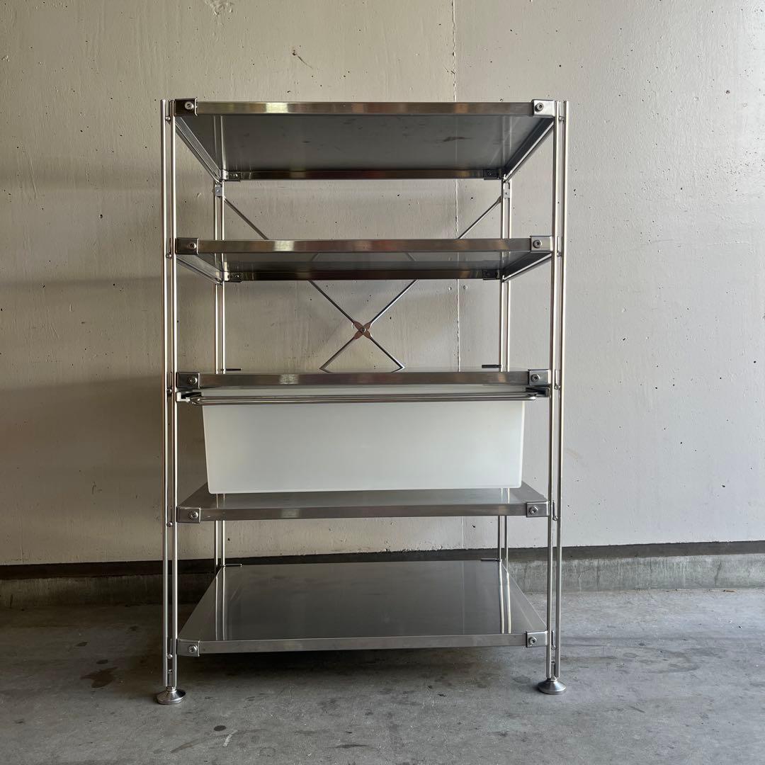 美品・廃盤ＰＰバスケット付★無印 ステンレスユニットシェルフ・ステンレス棚セット