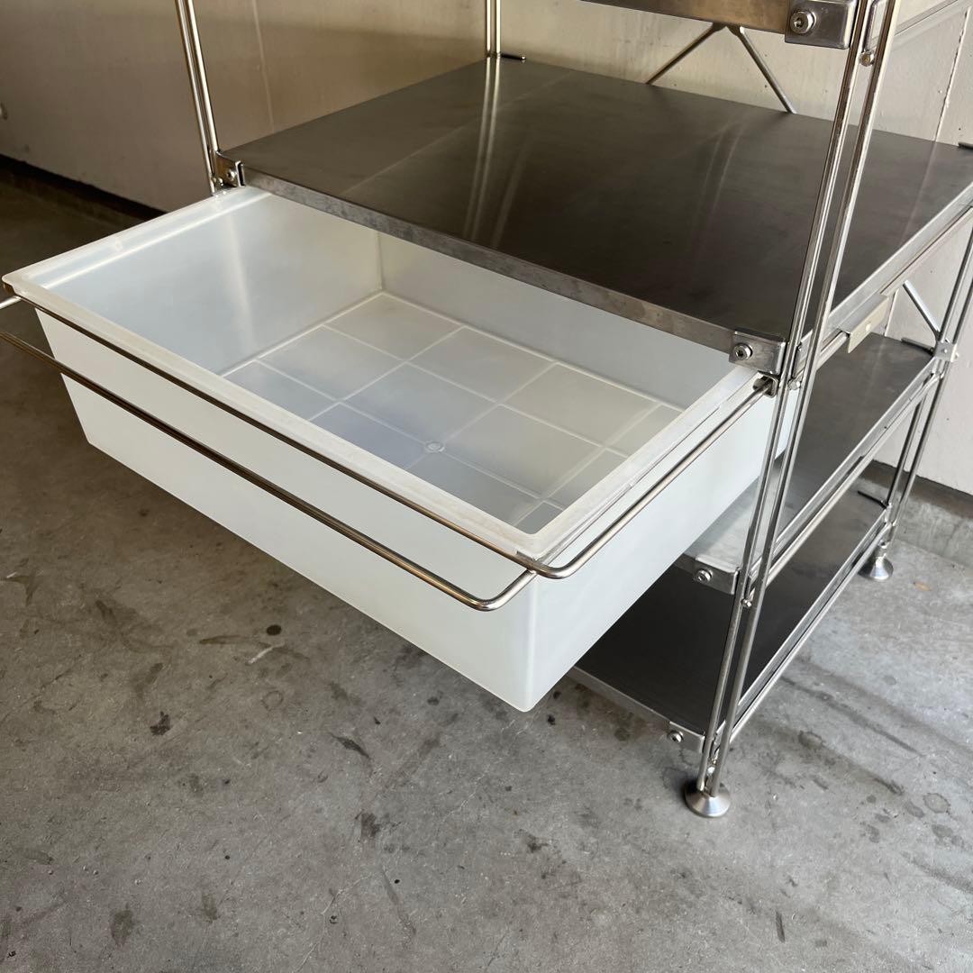 美品・廃盤ＰＰバスケット付★無印 ステンレスユニットシェルフ・ステンレス棚セット