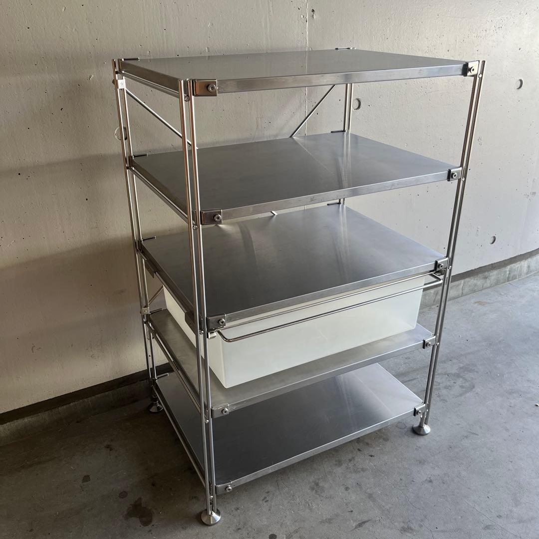 美品・廃盤ＰＰバスケット付★無印 ステンレスユニットシェルフ・ステンレス棚セット