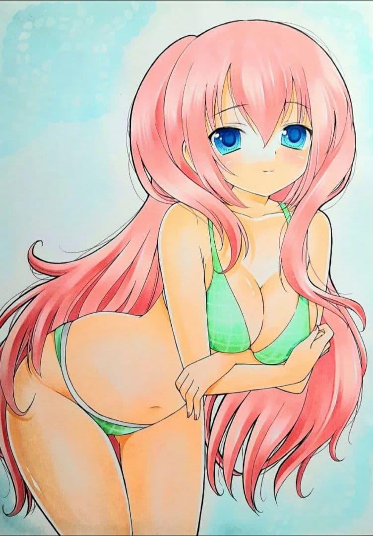 同人手描きイラスト　作家原画一点もの　ボカロ　巡音ルカ　水着