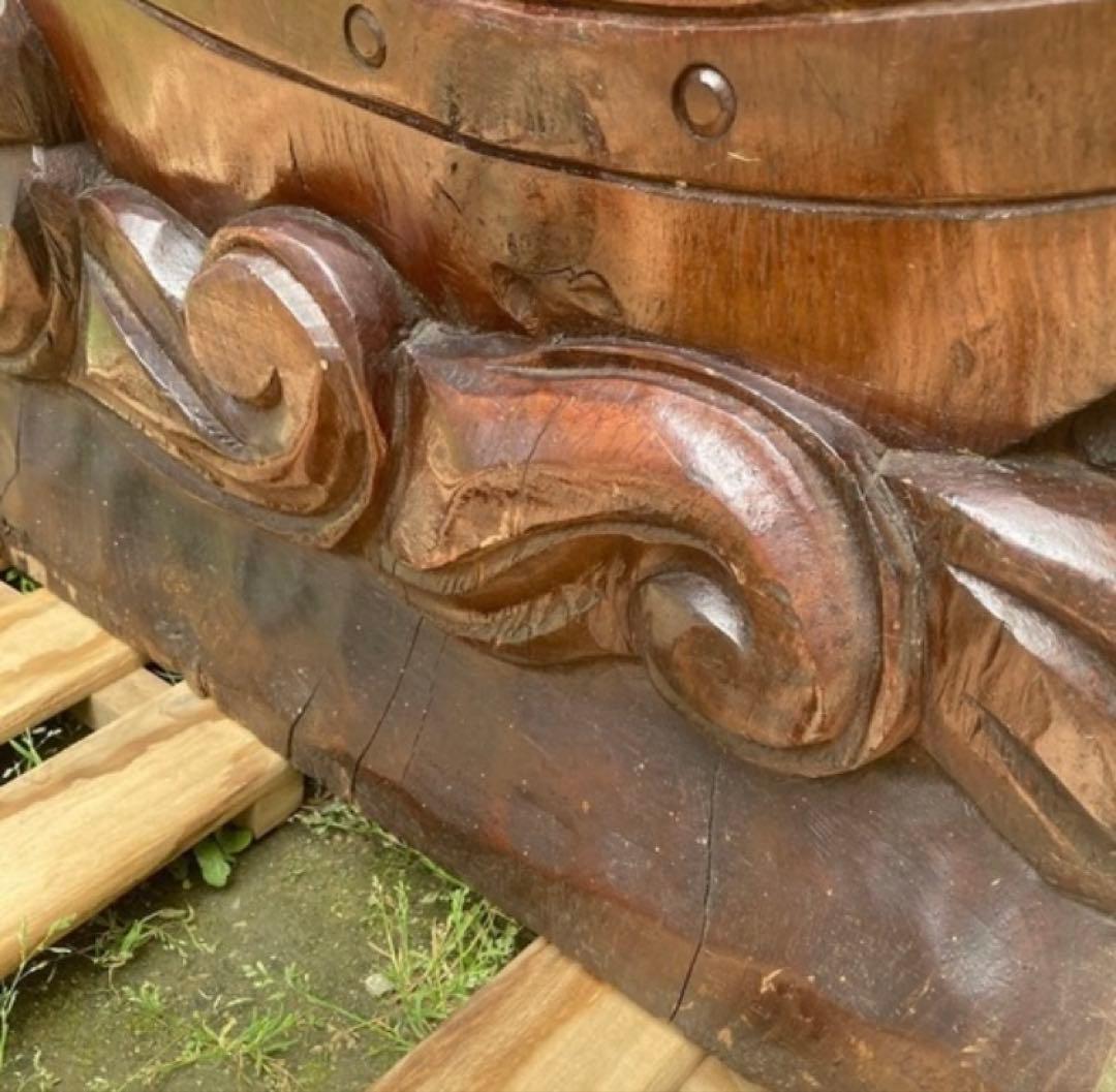 唐木の衝立　天然木彫刻　宝船に七福神　一本モノ　中国美術　縁起物　オブジェ