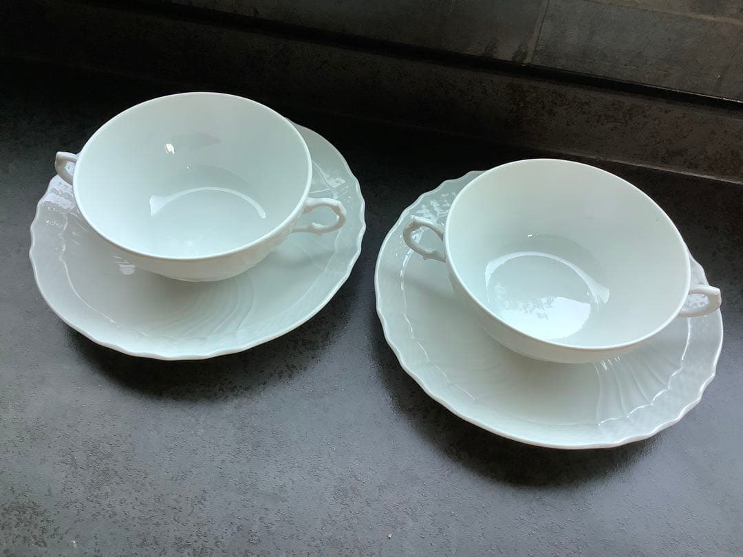 未使用品 リチャードジノリ ベッキオホワイト スープカップ×ソーサー 2