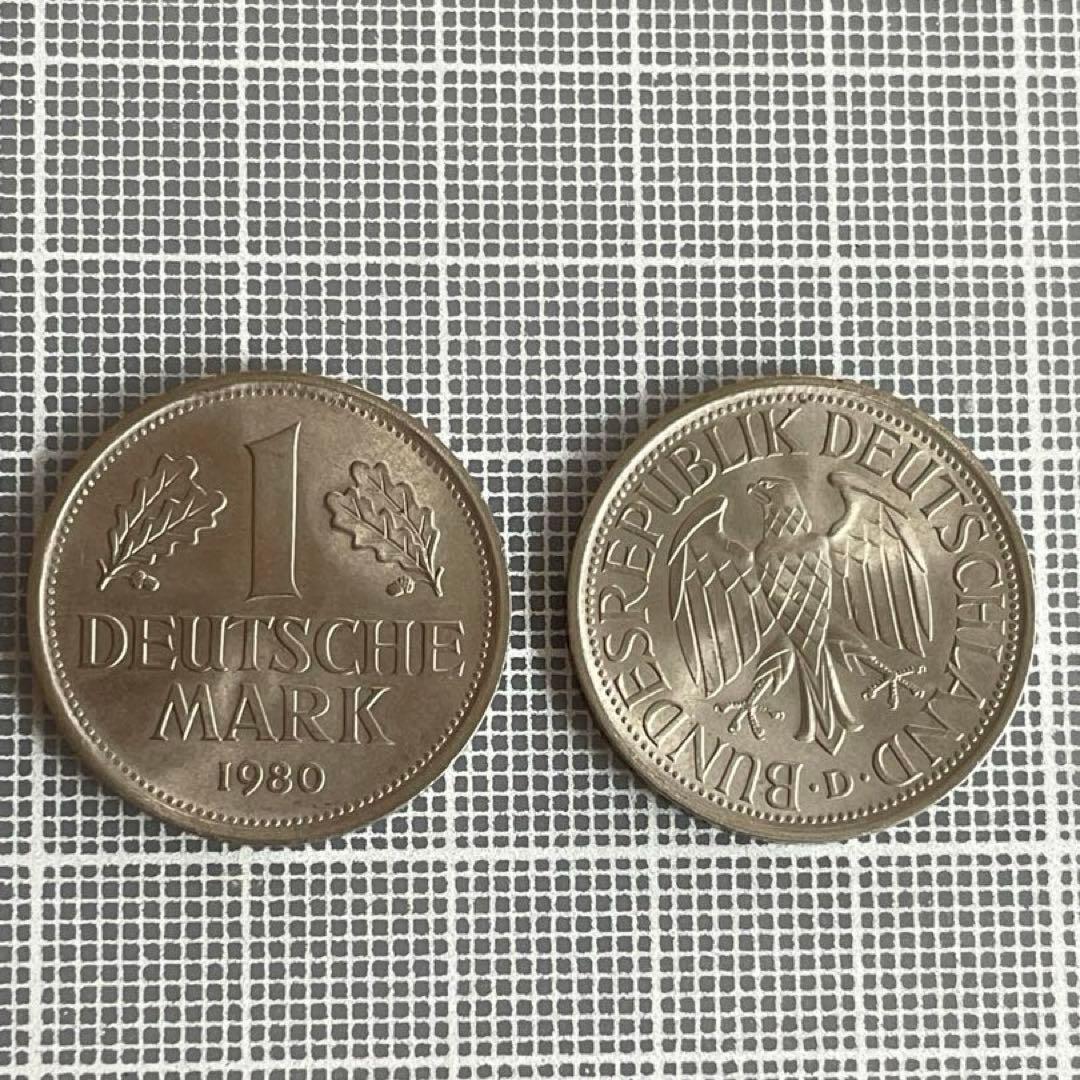 ドイツ 1マルク 1980年 新品×2 ヴィンテージコイン 外国貨幣 美品