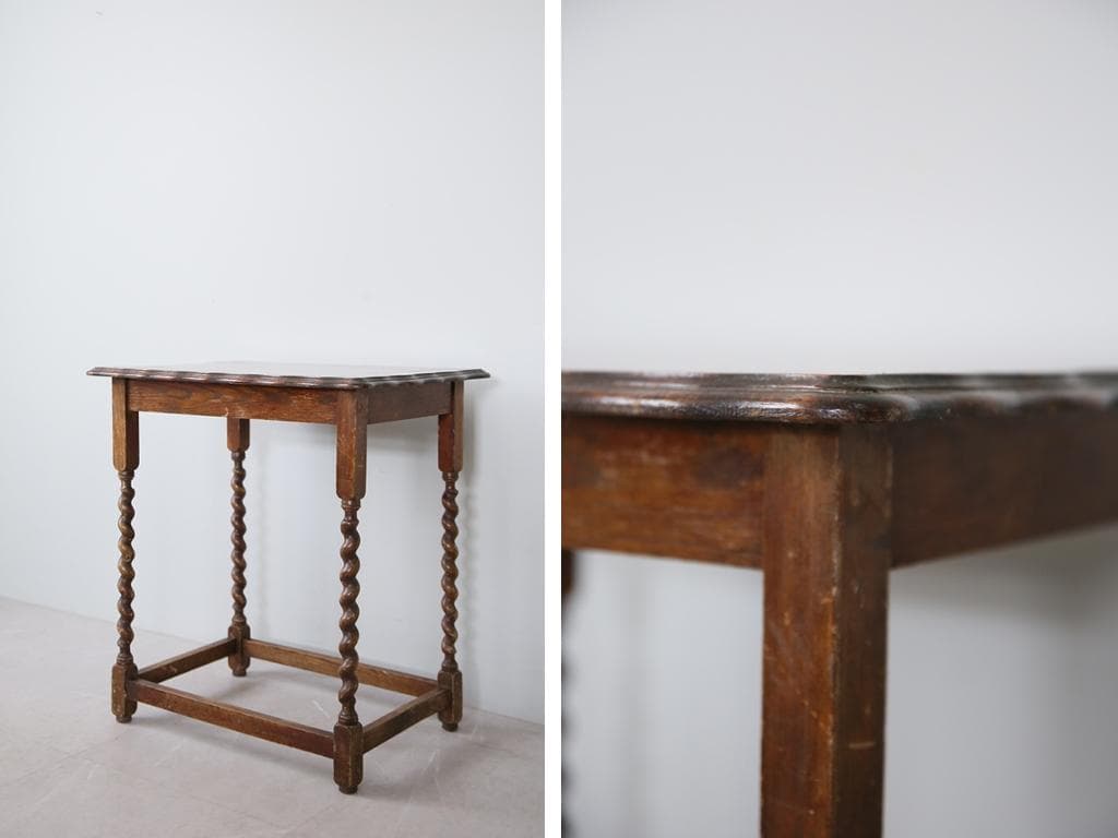 英国アンティーク木製サイドテーブル/オケージョナル机/飾り棚/花台(91-46)