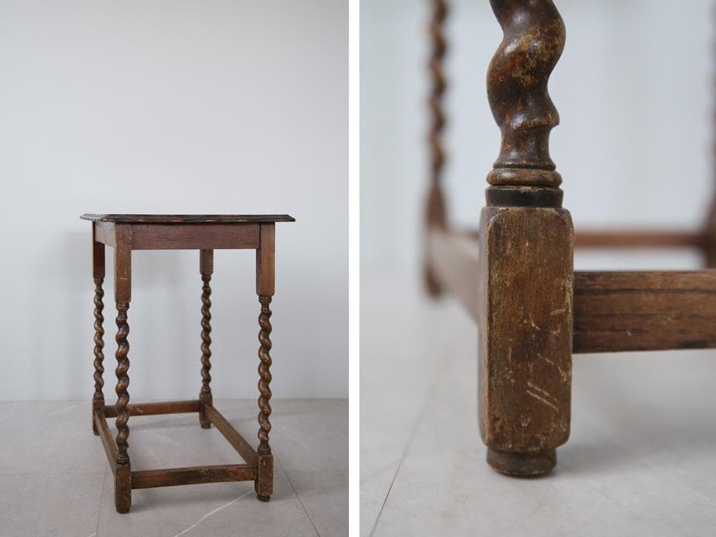 英国アンティーク木製サイドテーブル/オケージョナル机/飾り棚/花台(91-46)