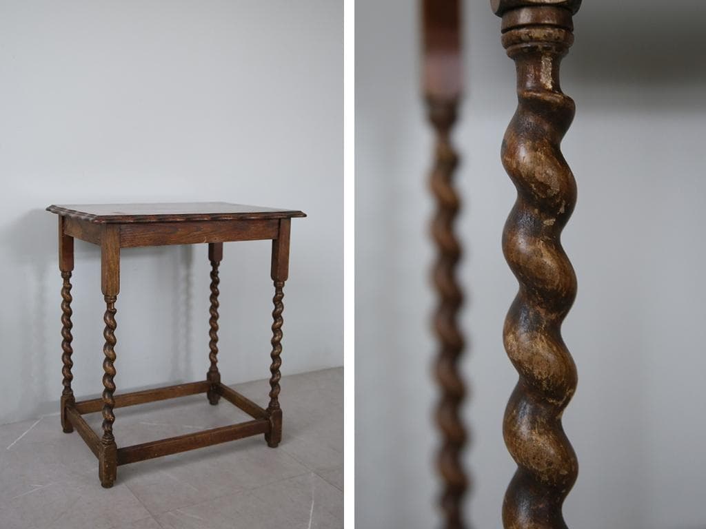 英国アンティーク木製サイドテーブル/オケージョナル机/飾り棚/花台(91-46)