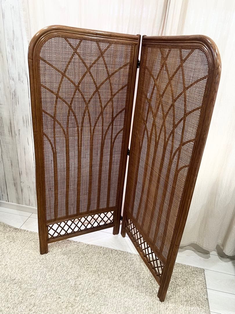 お値下げ不可❌昭和レトロ ラタンパーテーション アーチ型 ブラウン 2面タイプ