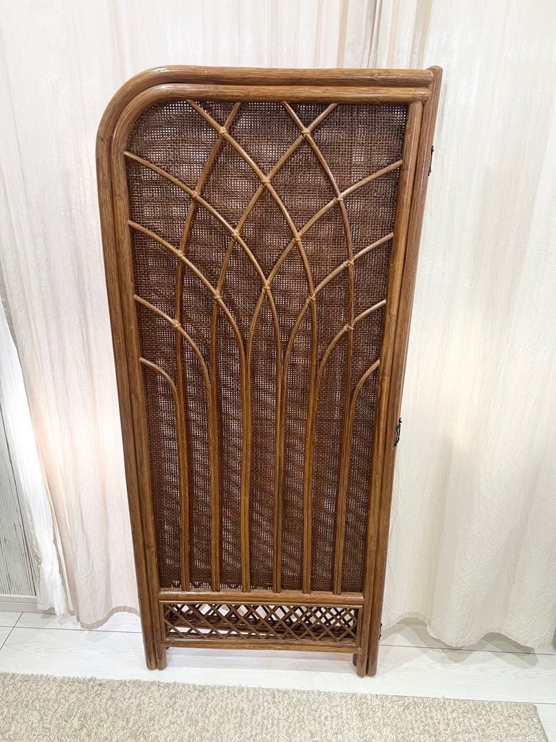 お値下げ不可❌昭和レトロ ラタンパーテーション アーチ型 ブラウン 2面タイプ