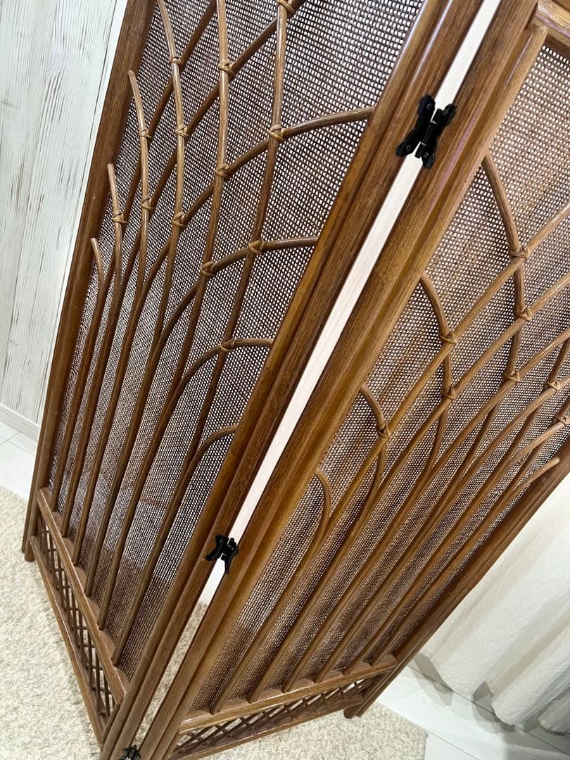 お値下げ不可❌昭和レトロ ラタンパーテーション アーチ型 ブラウン 2面タイプ