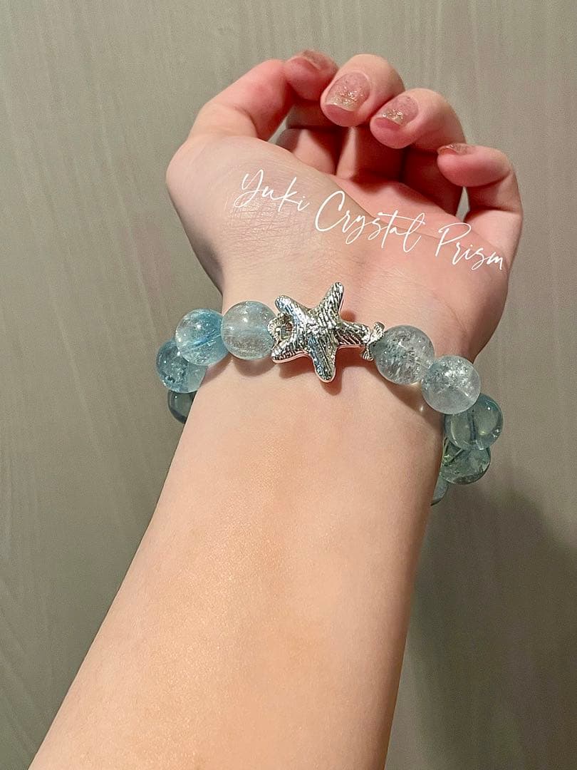 高品質アクアマリン　天然石ブレスレットYuki Crystal Prism