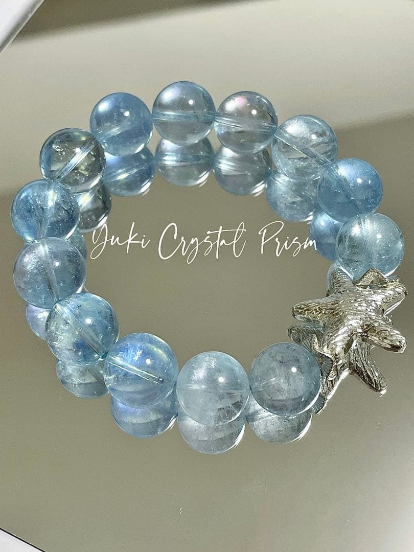 高品質アクアマリン　天然石ブレスレットYuki Crystal Prism