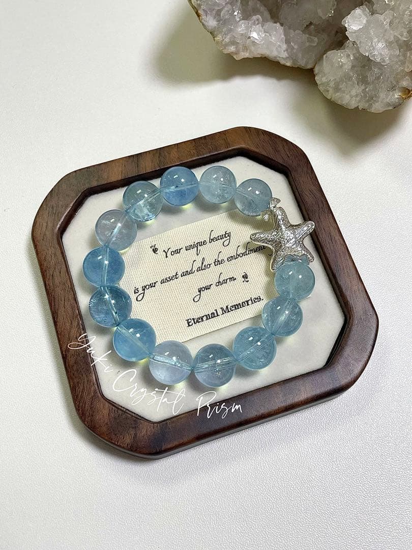 高品質アクアマリン　天然石ブレスレットYuki Crystal Prism