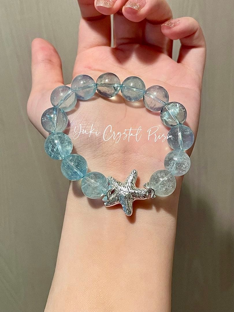 高品質アクアマリン　天然石ブレスレットYuki Crystal Prism