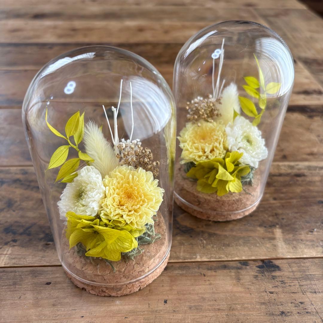 仏花　2対セット　イエロー　ガラスドーム