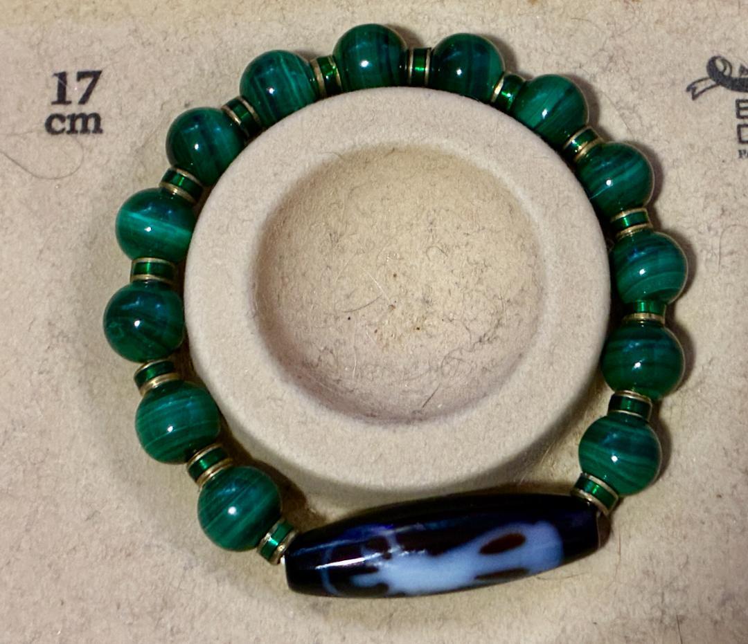 【芸事の女神様】弁財天彩帯観音天珠 マラカイトのブレスレット