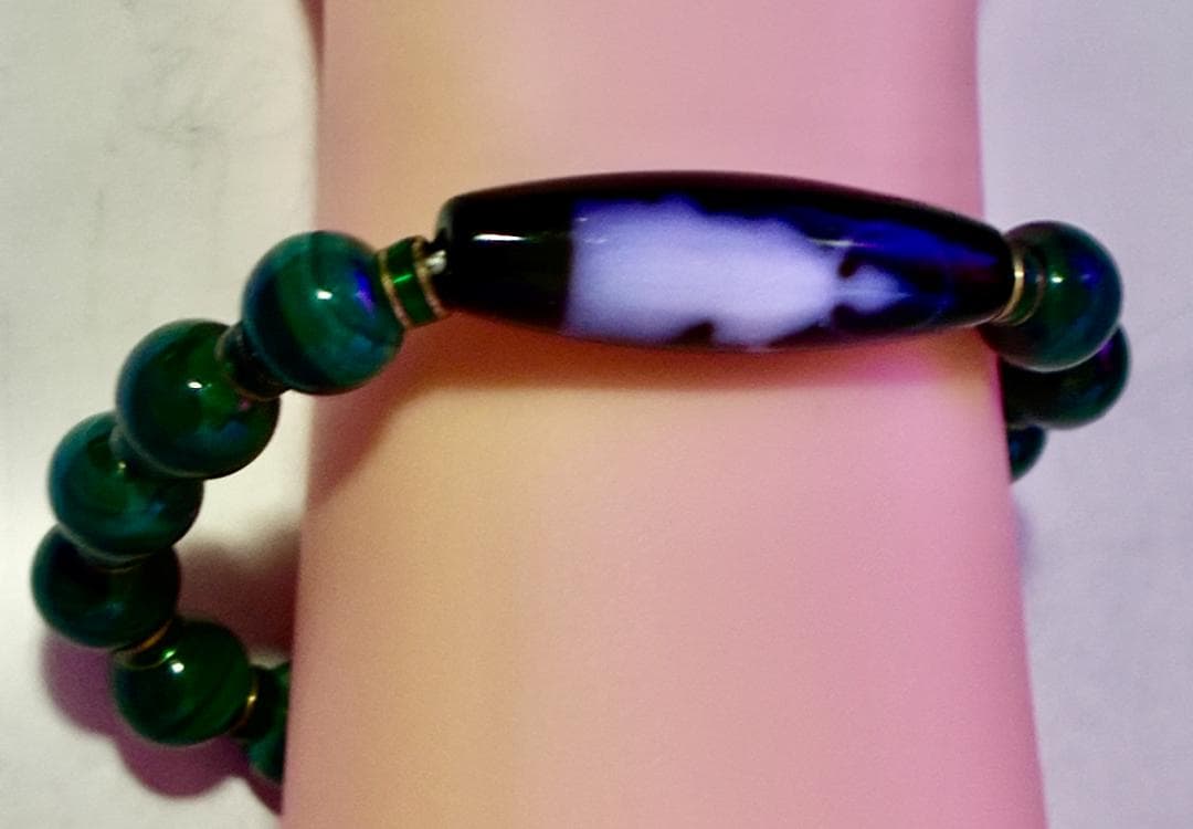 【芸事の女神様】弁財天彩帯観音天珠 マラカイトのブレスレット