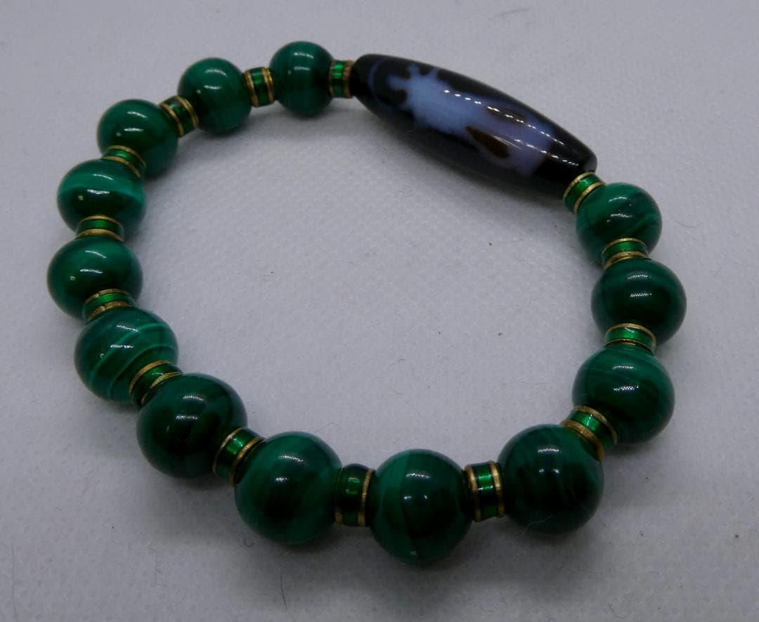 【芸事の女神様】弁財天彩帯観音天珠 マラカイトのブレスレット