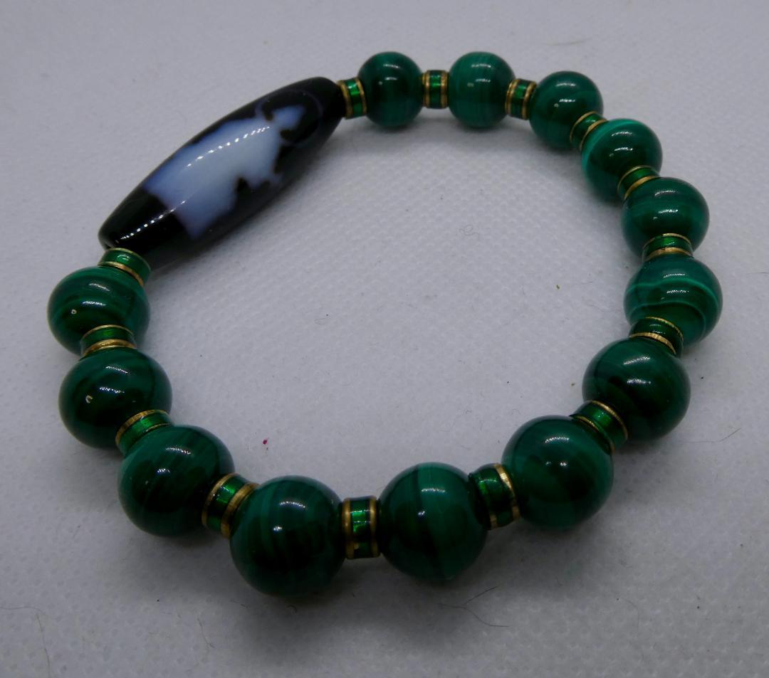 【芸事の女神様】弁財天彩帯観音天珠 マラカイトのブレスレット