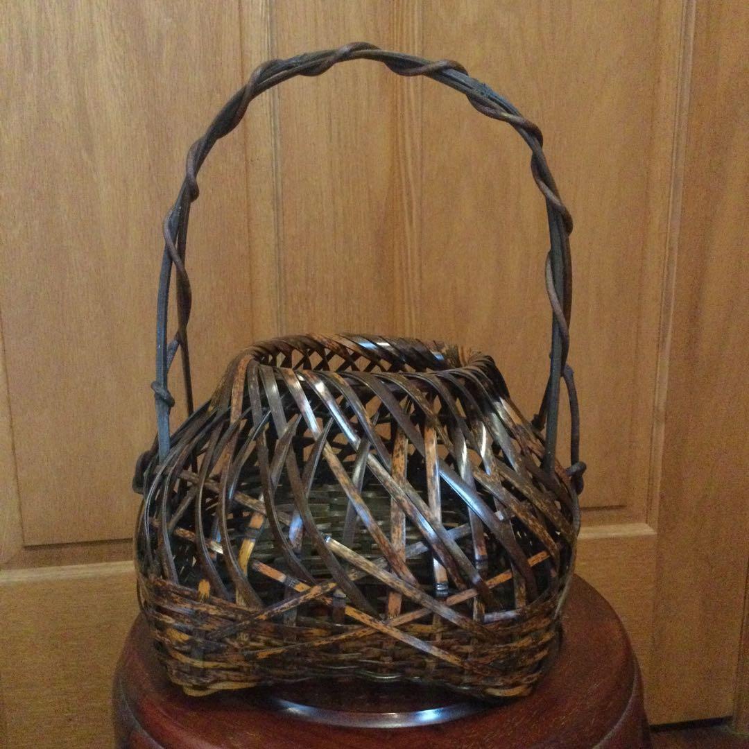 竹製籠、茶道具、作者銘あり