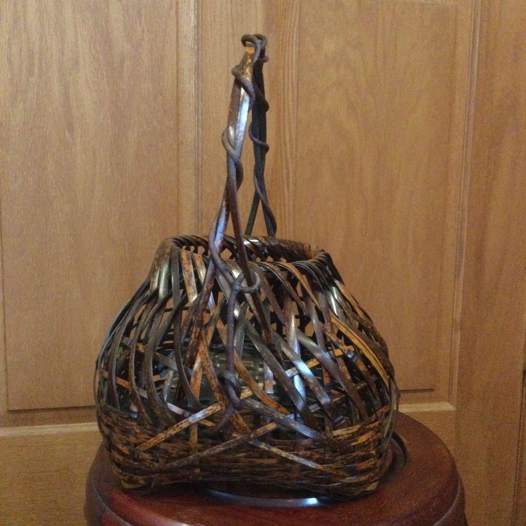 竹製籠、茶道具、作者銘あり