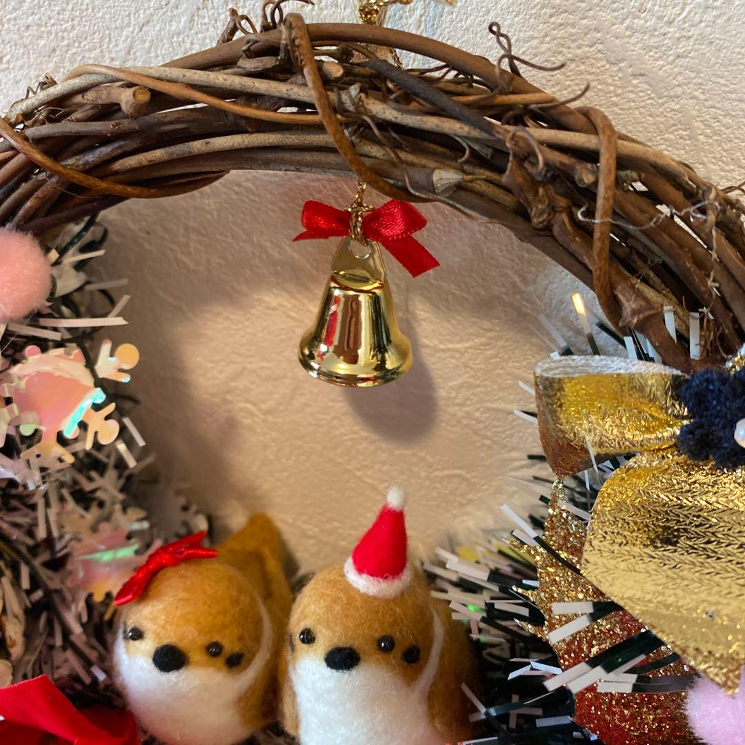 クリスマスリース&羊毛フェルトすずめさん