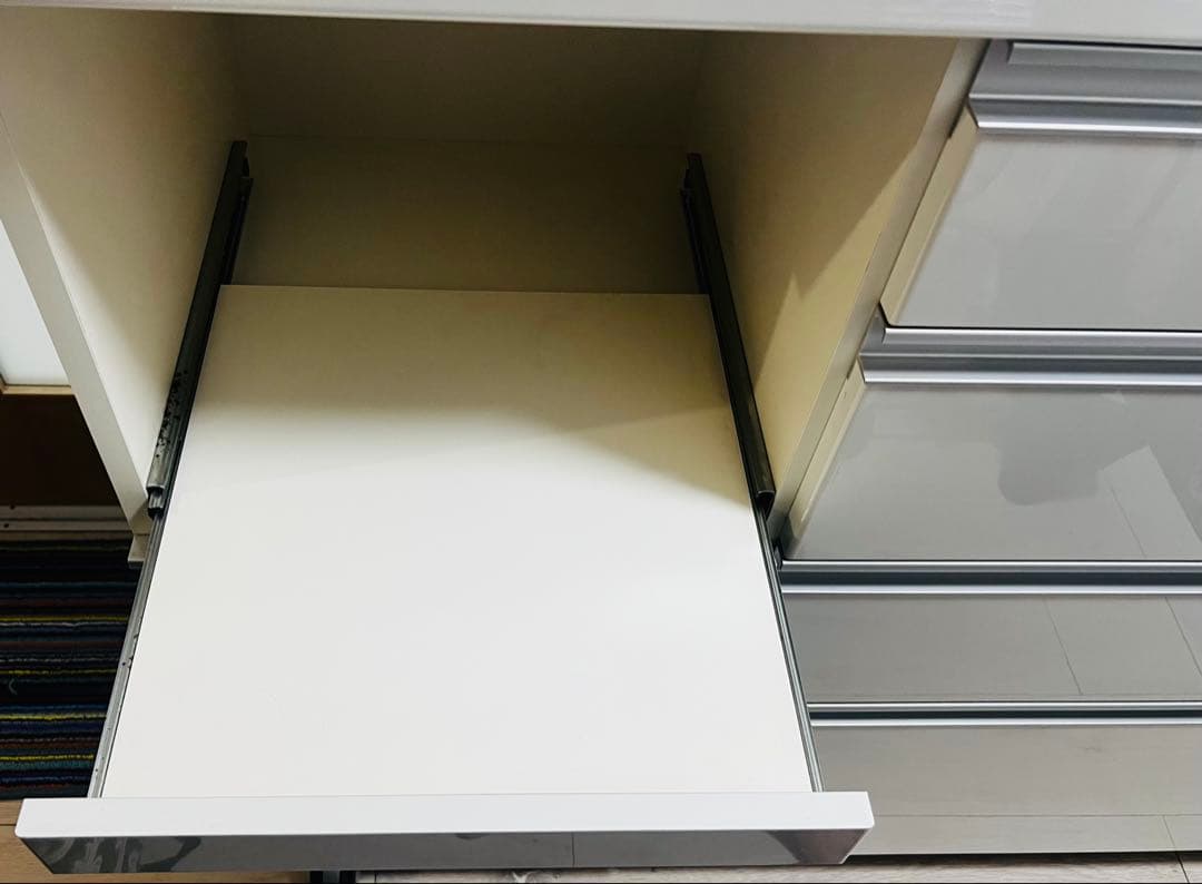 パモウナ　食器棚　ホワイト収納キャビネット キャスター付き