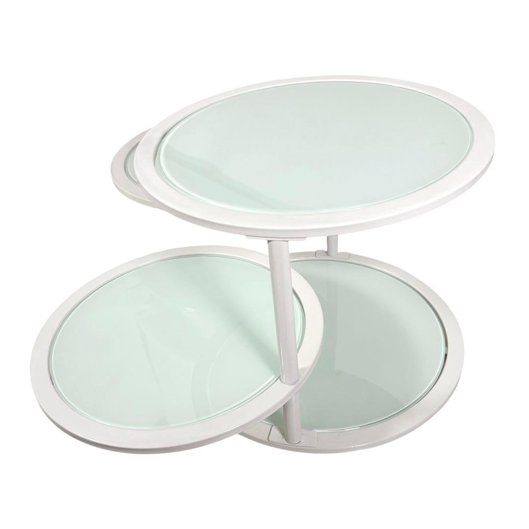 HR835 ミッドセンチュリー　レトロ　ガラステーブル　4枚　丸テーブル