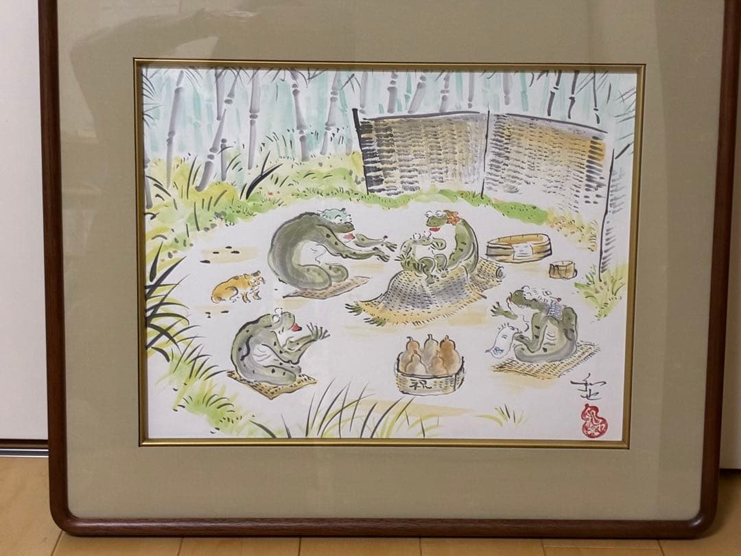 カエルの家族 日本画　ご誕生　開運画