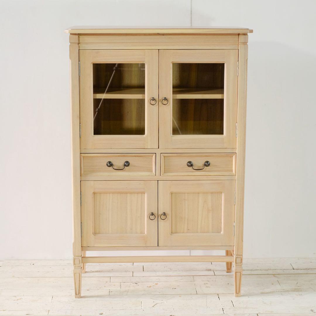新品 ハイキャビネット 収納棚 ナチュラル カントリー 北欧 天然木 ミンディ材