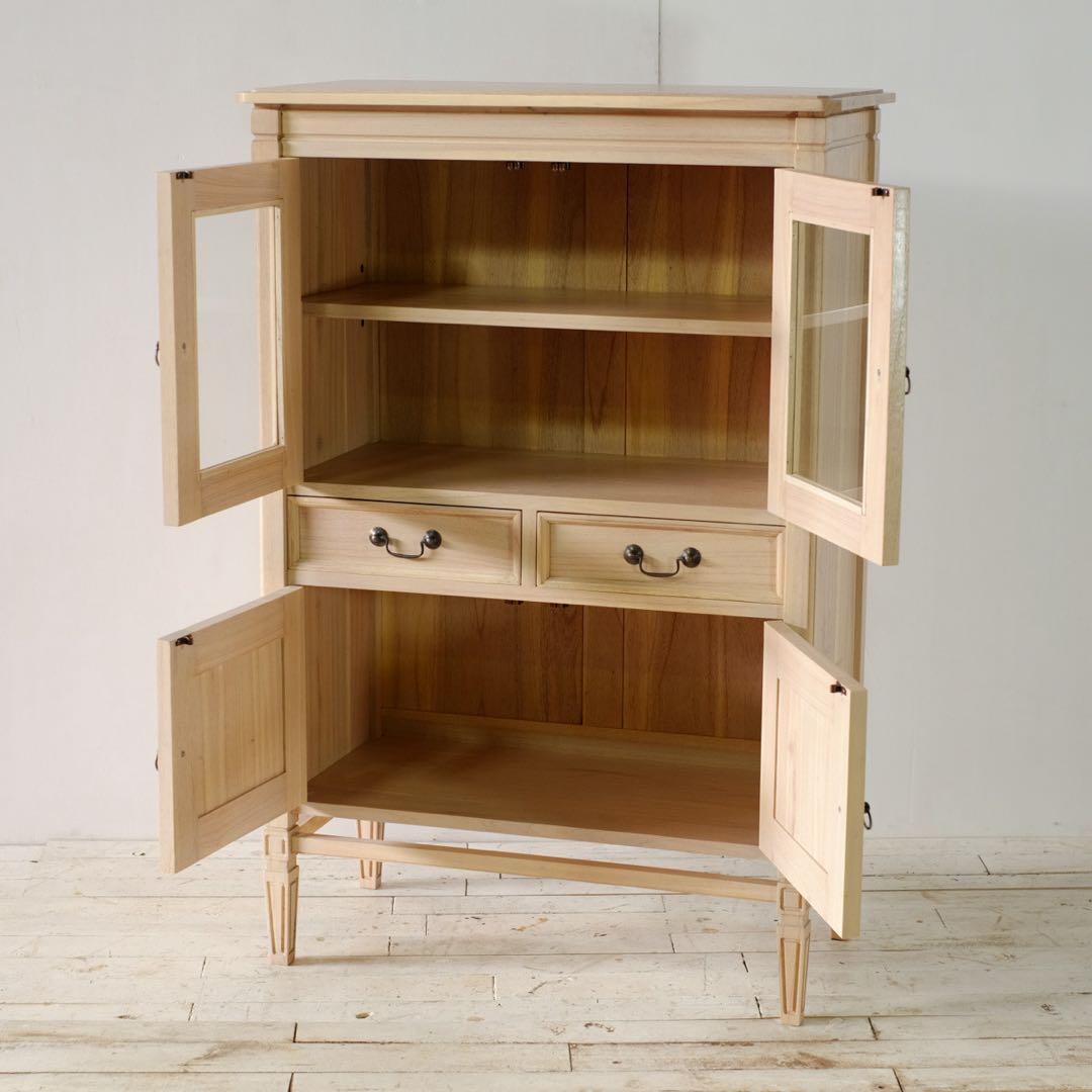 新品 ハイキャビネット 収納棚 ナチュラル カントリー 北欧 天然木 ミンディ材