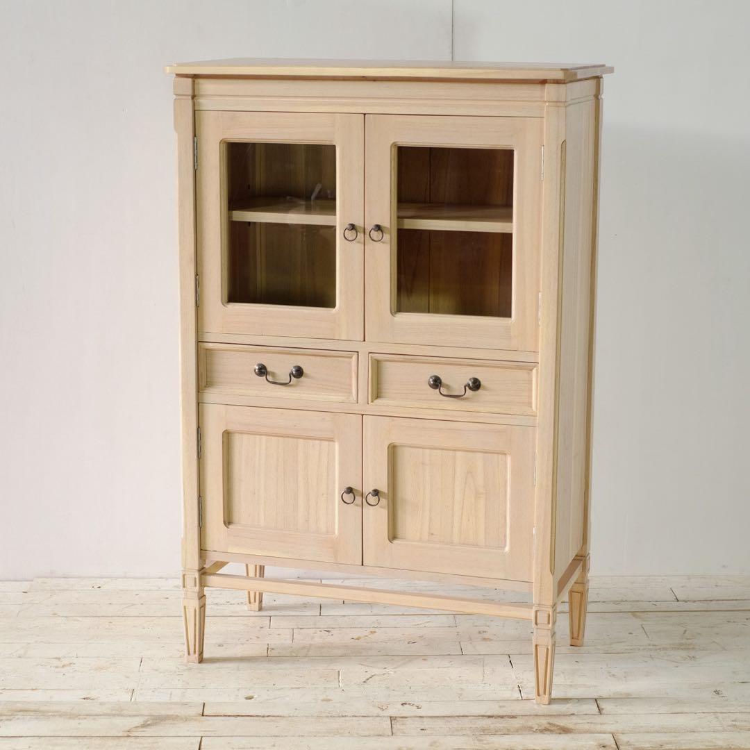 新品 ハイキャビネット 収納棚 ナチュラル カントリー 北欧 天然木 ミンディ材
