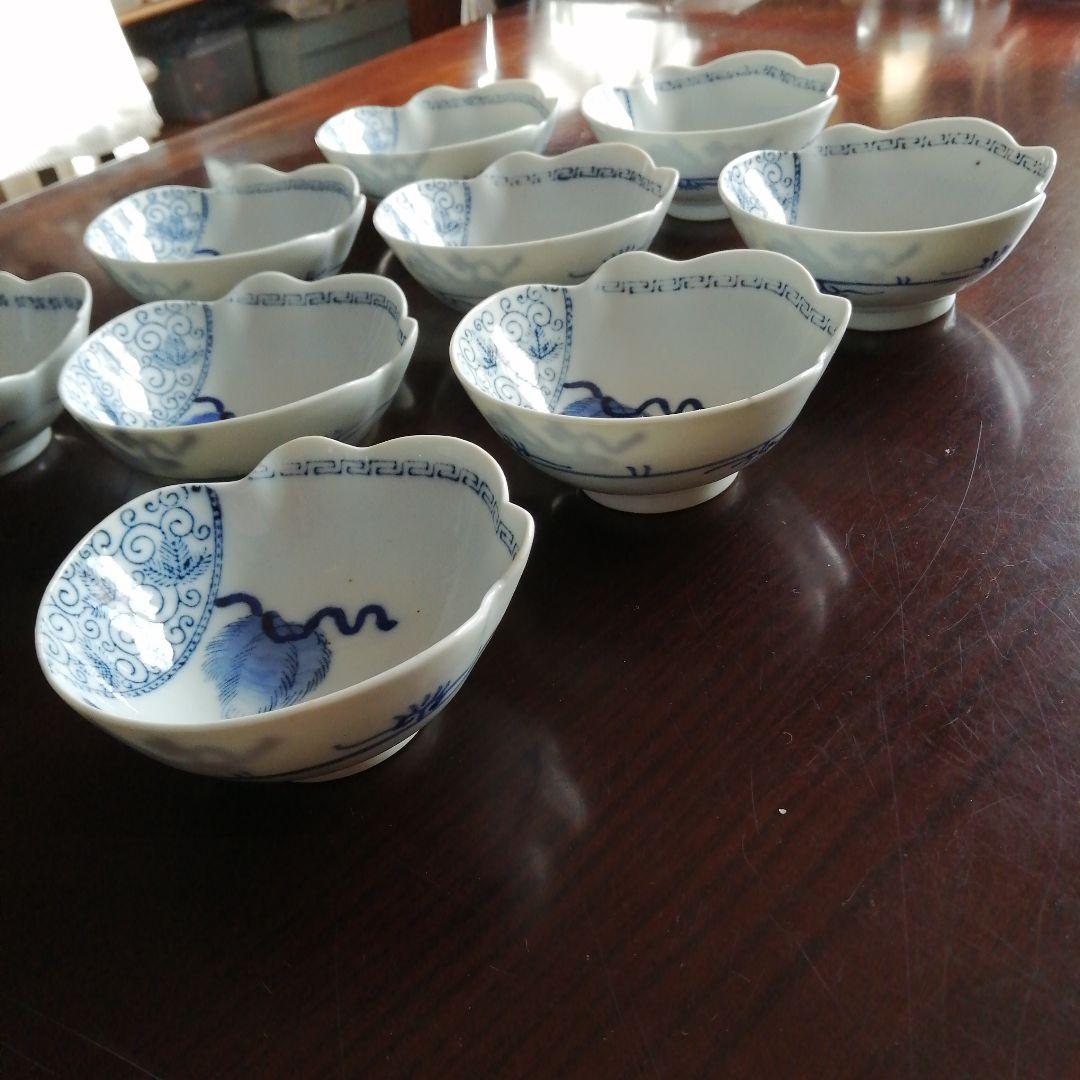 伊万里　染付宝袋形向付　9客　11.5cm　明治～大正期