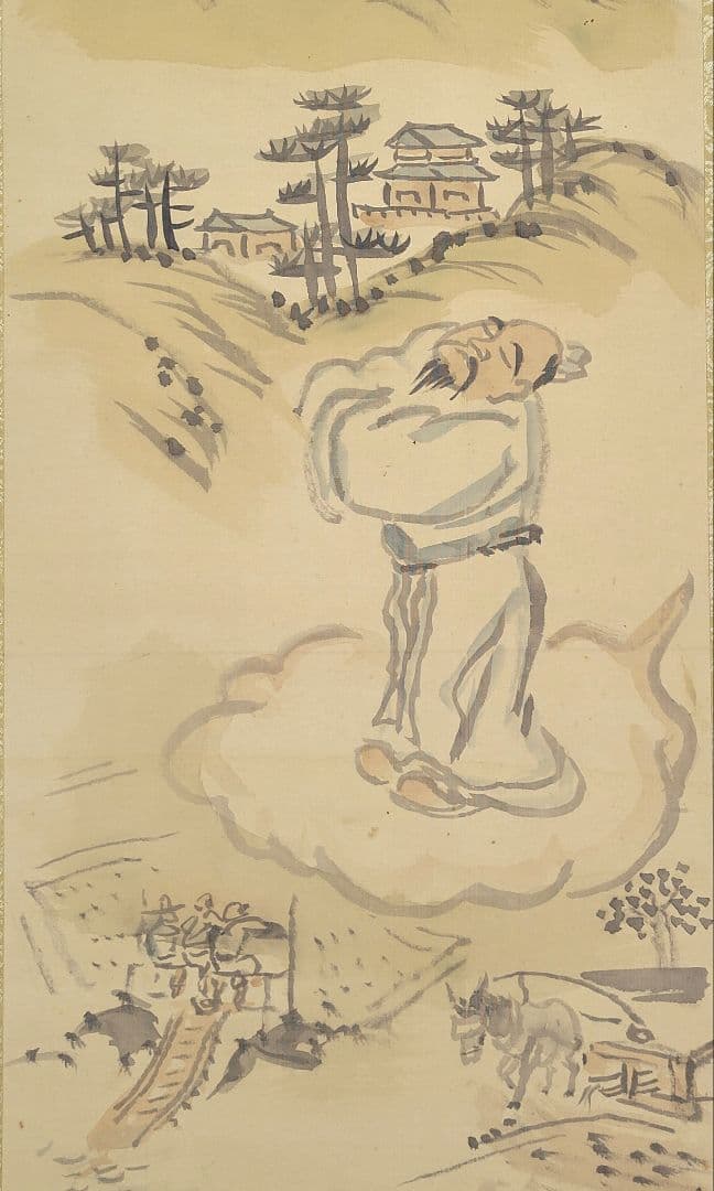 雨乞いの図　画賛　掛け軸　箱無し　書画、骨董品、美術品