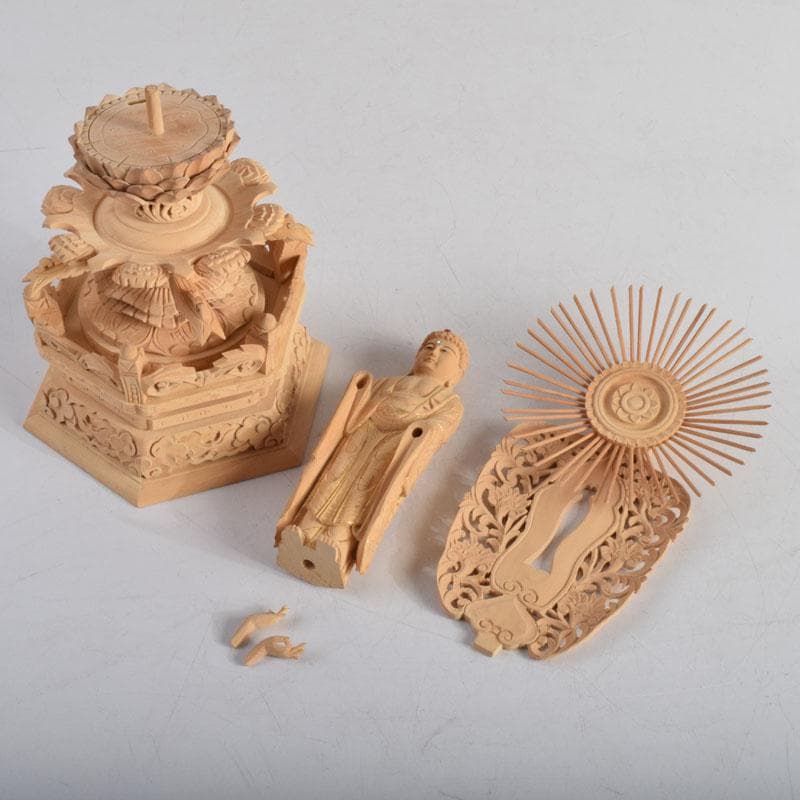 仏教美術 柘植彫刻 西立弥陀像 仏像 華鬘台 C 8845 - メルカリ