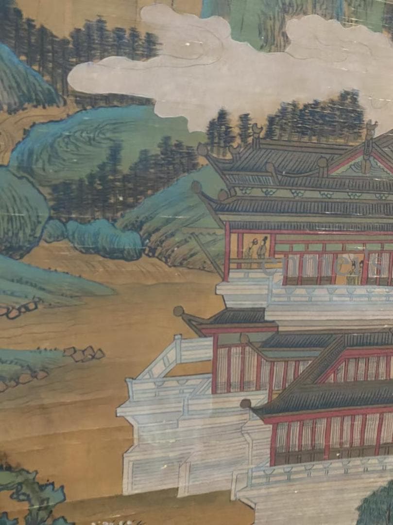 中国古美術 宋代 王希孟款 山水図 掛軸 絹本 肉筆 唐物 古画 書道 名家