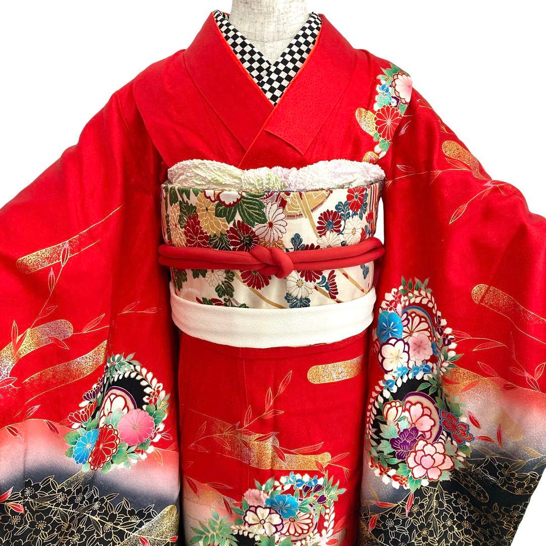 赤 現代 7歳 女の子 子供着物 七五三 現代着物 NO44