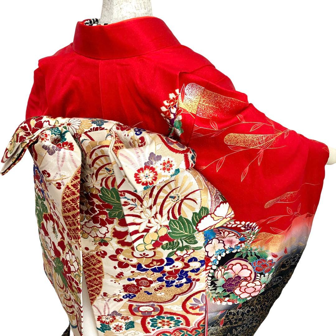 赤 現代 7歳 女の子 子供着物 七五三 現代着物 NO44