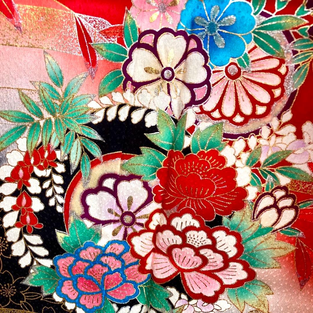 赤 現代 7歳 女の子 子供着物 七五三 現代着物 NO44