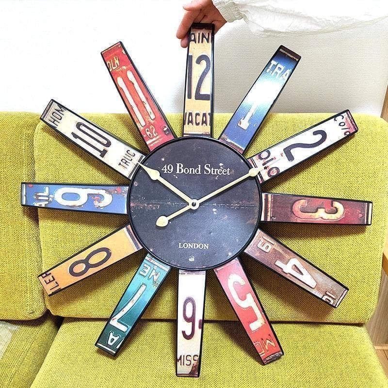 掛時計訳あり 巨大 アンティーククロック ナンバープレート 大きい 壁掛け 新品