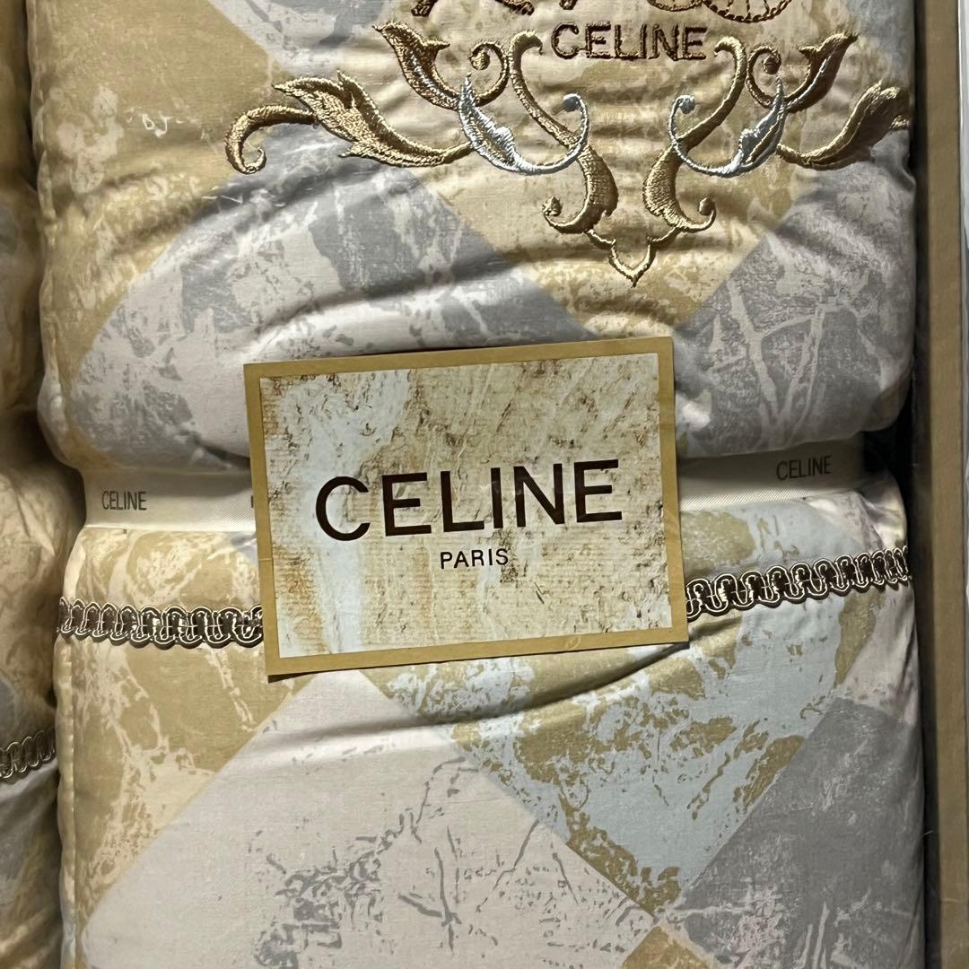 美品タグ付き　CELINE ラヴァン羊毛肌掛布団　2P 馬車ロゴ　希少デザイン