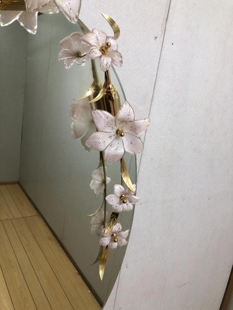 壁掛けミラー アンテーク レトロ ビンテージ 照明 花 楕円形 250413