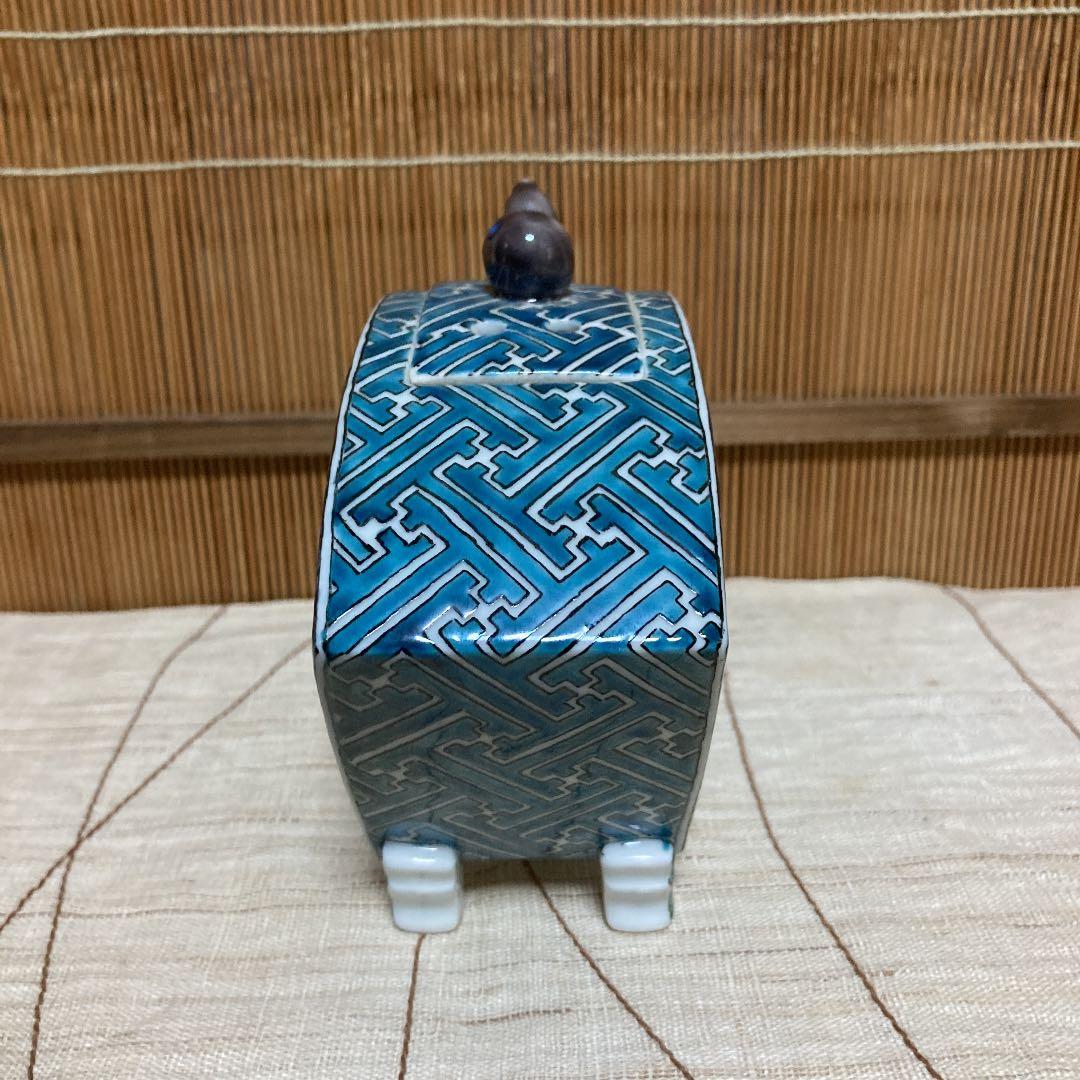 九谷焼　吉田屋風牡丹　山水獅子　扇型香炉